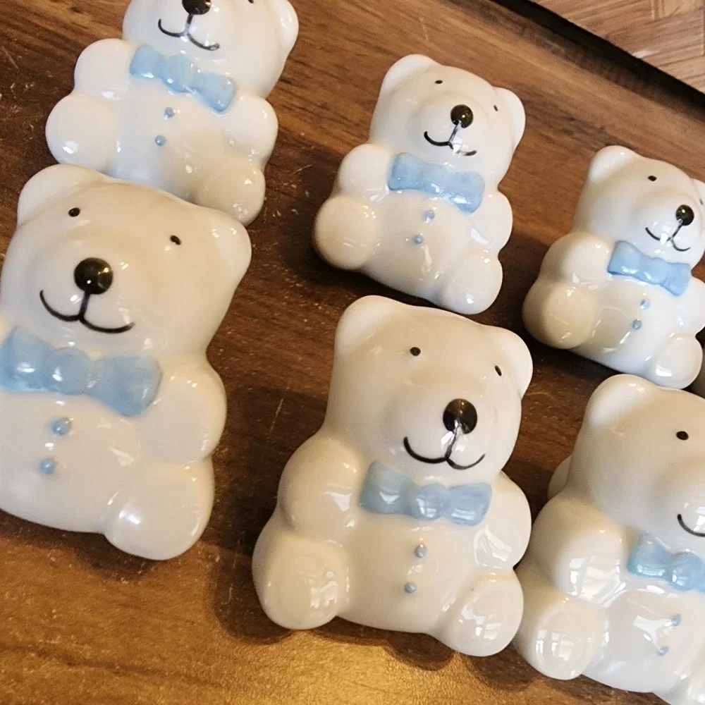 Teddy Bear Pewter Knobs Drawer Pulls Lot of 8 Light Blue Bowtie 2" x 1.5" New - Picture 2 of 8